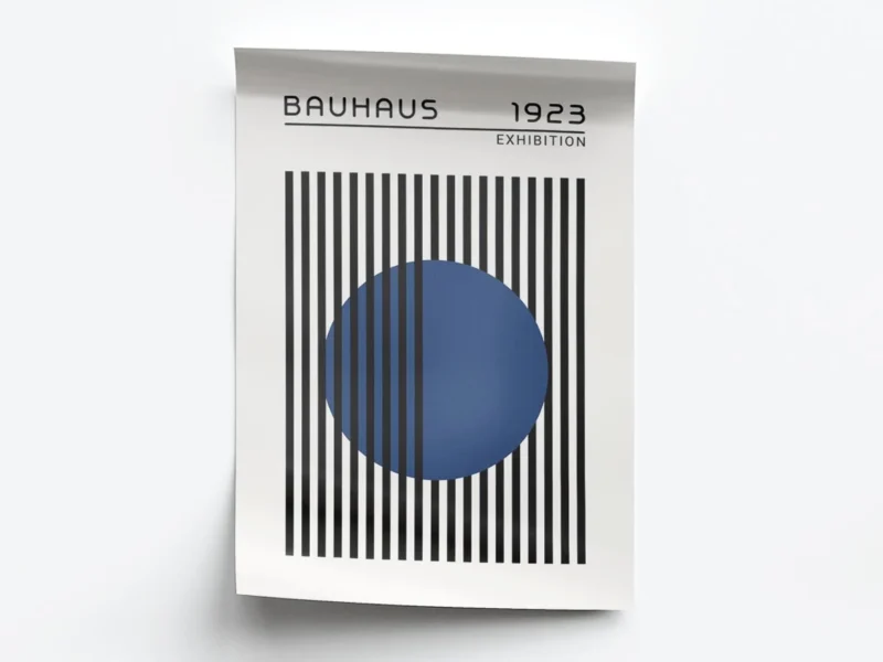 Arte Ilustración Bauhaus Círculo Azul entre Lineas Negras