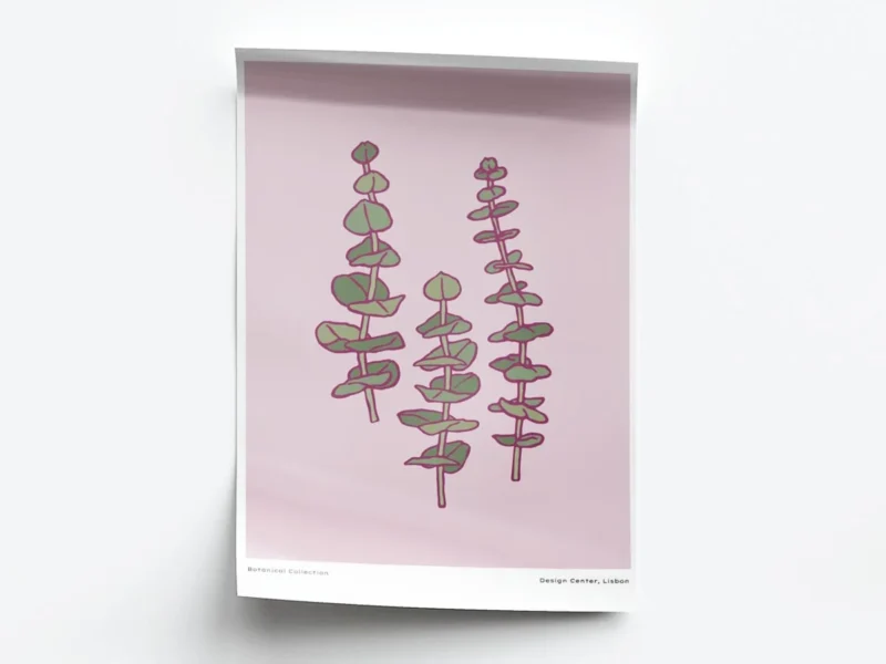 Arte Ilustración Plantas Acuáticas Minimalistas con Fondo Rosa