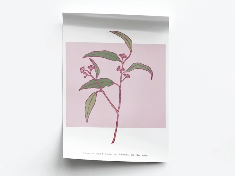 Arte Ilustración Minimalista Rama no Florecida con Frase Inferior