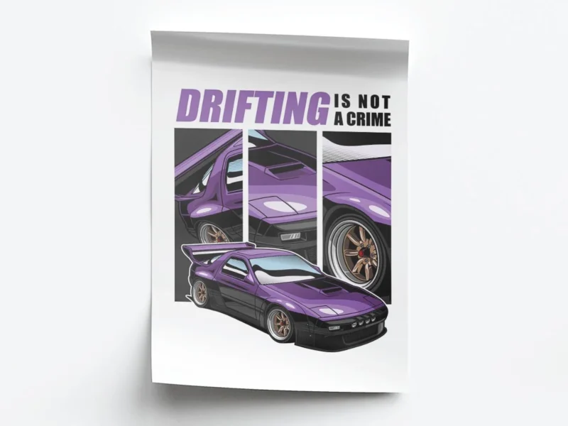 Póster Ilustración Auto Deportivo Morado con Mensaje de Drift