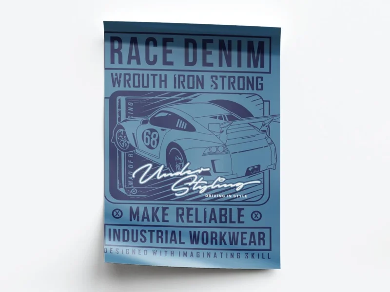 Arte Ilustración Carro Deportivo con Letras en Tono Azul