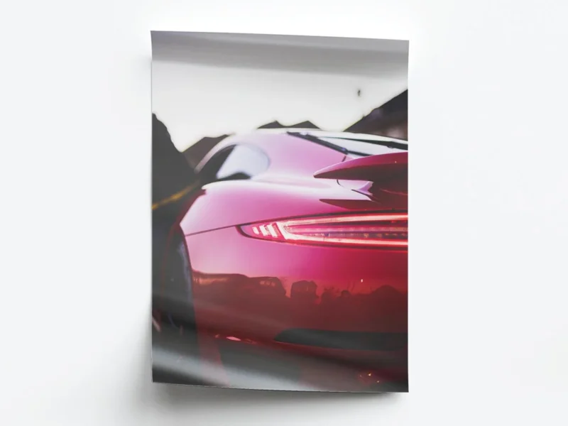 Póster Fotografía Faro Trasero Auto Deportivo Rojo