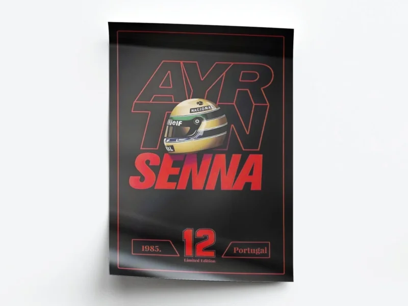 Póster F1 Ayrton Senna Casco y Letras Rojas