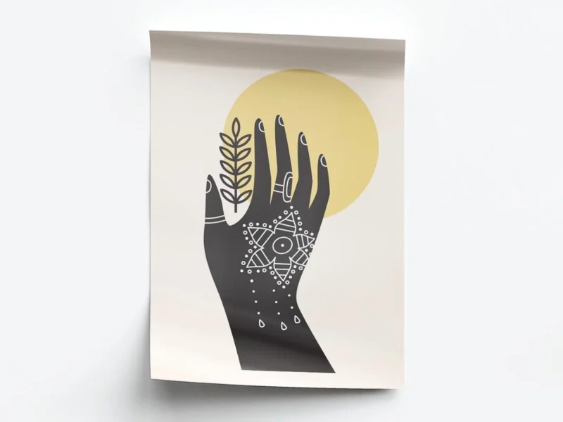 Póster Ilustración Mano Alcanzando el Sol y el Trigo