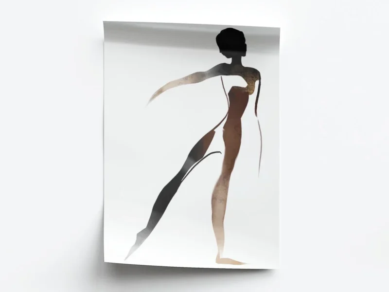 Póster Ilustración Silueta de Mujer con Pose de Baile