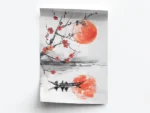 Arte Ilustración Japonesa Reflejo de Árbol con Flores Rojas