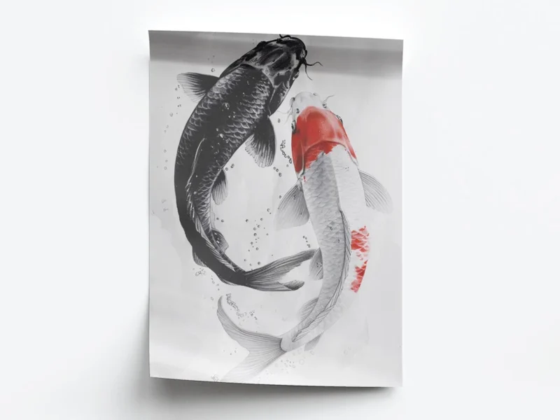 Arte Ilustración Japonesa Ying Yang de Pez Gato