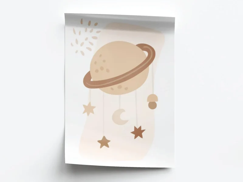 Póster Infantil Ilustración Planeta y Estrellas