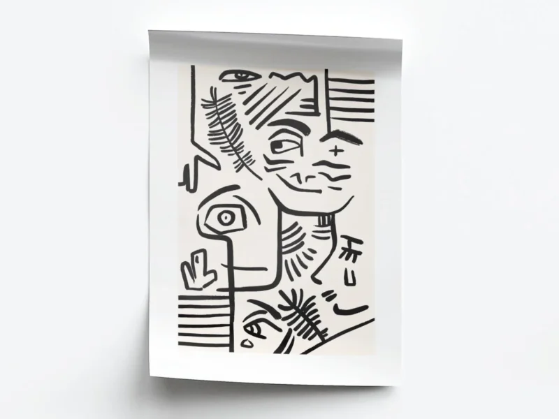 Arte Lineal Caras entre Objetos de Lineas Negras