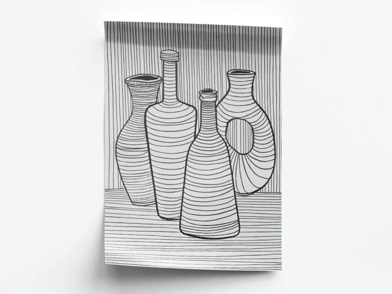 Arte Lineal Vasijas y Botellas Compuestas por Lineas Negras