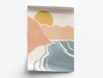 Arte Ilustración Minimalista Rio entre Montañas al Atardecer