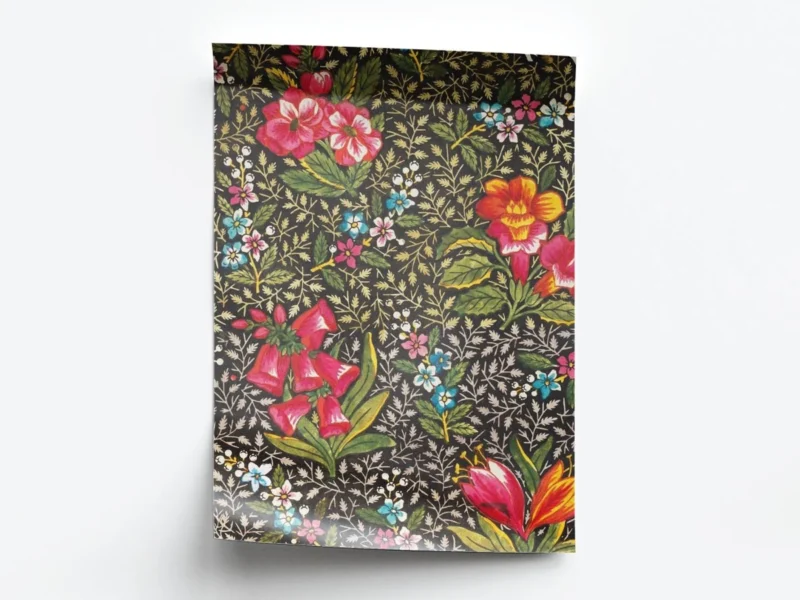 Póster Ilustración Patrones de Hojas entre Flores Rojas