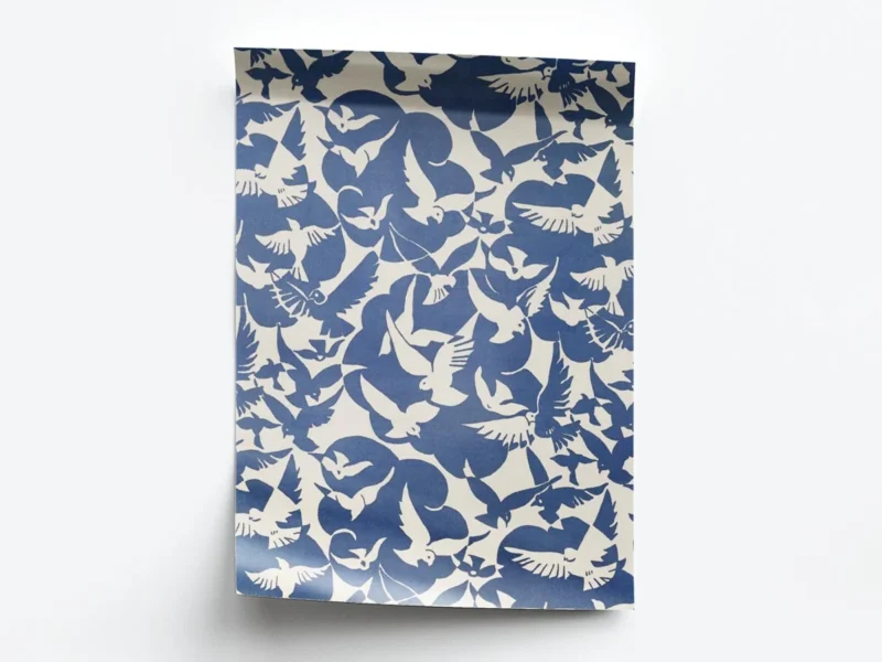 Póster Ilustración Patrones de Palomas en Blanco y Azul