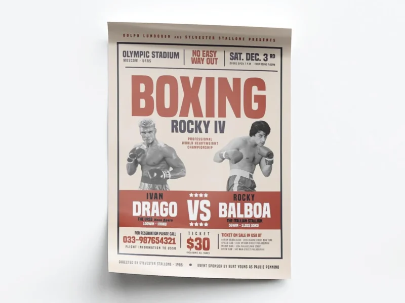 Póster Rocky 4 Evento Boxing Ivan Drago vs Rocky Balboa