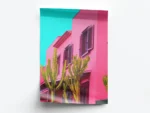 Póster Pop Art Casas Rosadas con Cactus Verdes