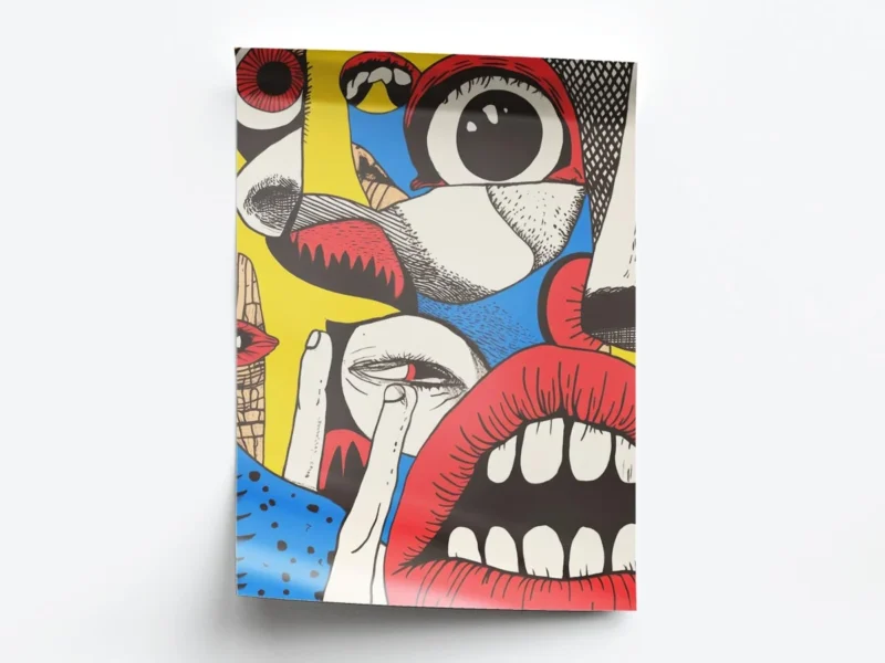 Póster Pop Art Ilustración Collage de Bocas y Ojos