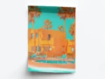 Póster Pop Art Casa Naranja con Piscina y Palmeras