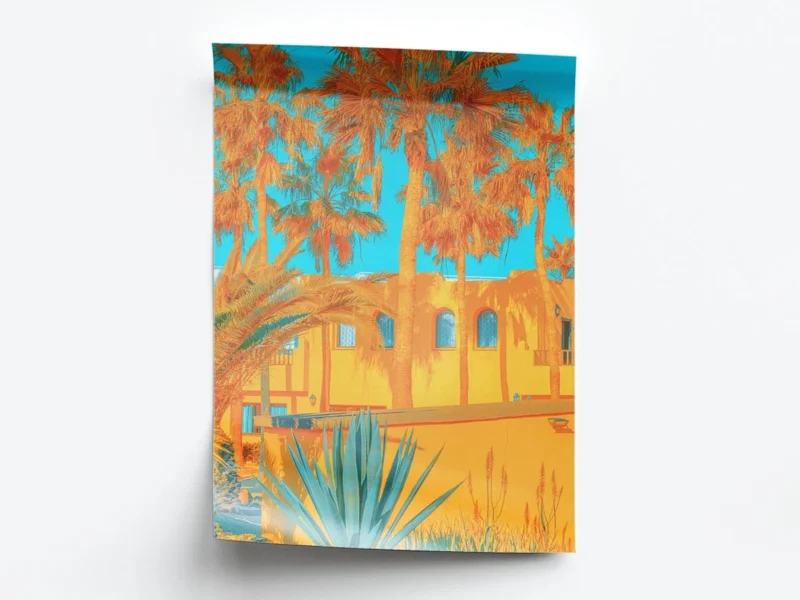 Póster Pop Art Casas Playeras Naranjas con Palmeras