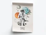 Poster Ilustración Minimalista Astronauta y Planetas con Hojas