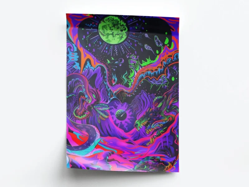 Póster Trippy Ilustración Criaturas del Vacío con Colores Neón