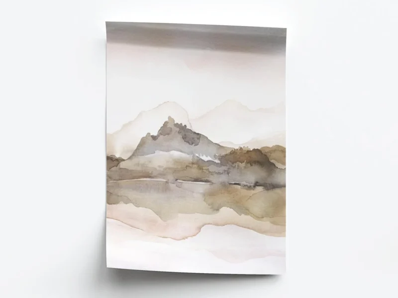 Arte Pintura en Acuarela Reflejos de Montañas